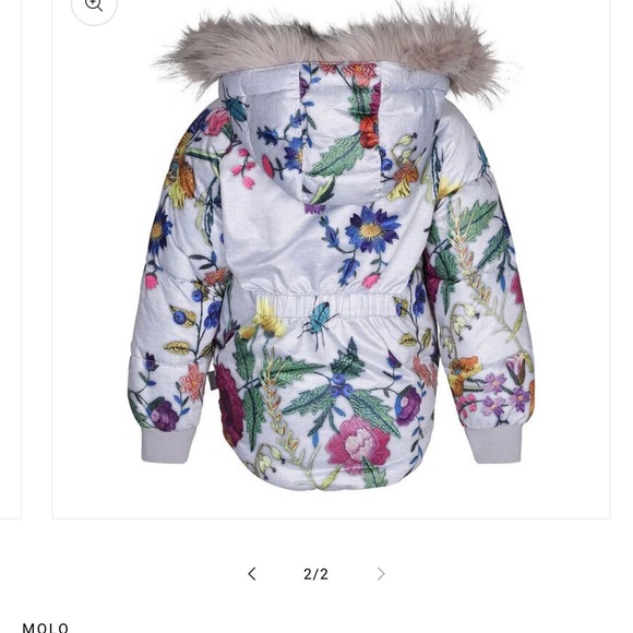 Molo Multicolor Floral Puffer Jacket with Fur Hood - Picture 5 of 12